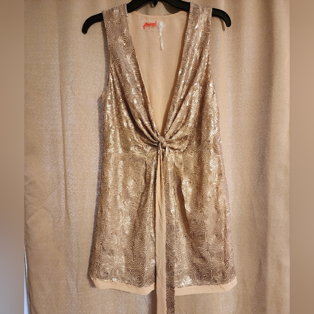 Free People Sequin Champagne Mini Dress, Size 2, Worn Once - Picture 4 of 11